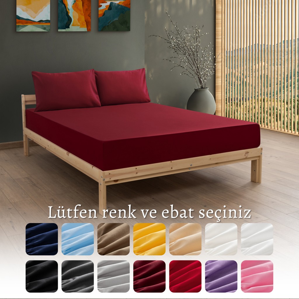 MODELHOME Ranforce Akfil Bordo Lastikli Çarşaf 2 Adet Yastık Kılıflı Battal Boy Çarşaf Seti 200x200 - 200 x 200 cm Yastık Kılıfı Fiyatı