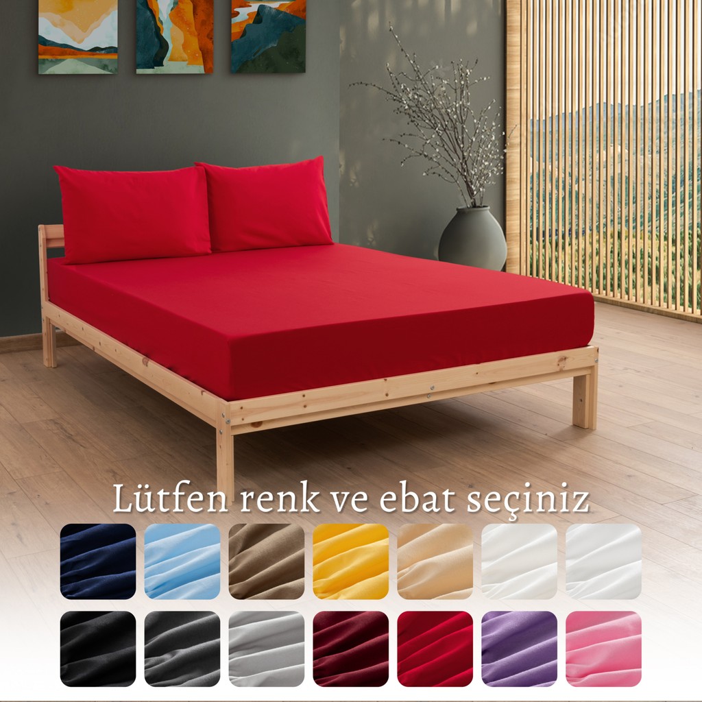 MODELHOME Ranforce Akfil Kırmızı Lastikli Çarşaf 2 Adet Yastık Kılıflı Battal Boy Çarşaf Seti 200x200 - 200 x 200 cm Yastık Kılıfı Fiyatı