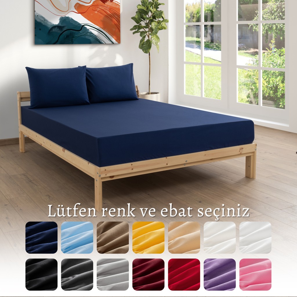 MODELHOME Ranforce Akfil Lacivert Lastikli Çarşaf 2 Adet Yastık Kılıflı Battal Boy Çarşaf Seti 200x200 - 200 x 200 cm Yastık Kılıfı Fiyatı