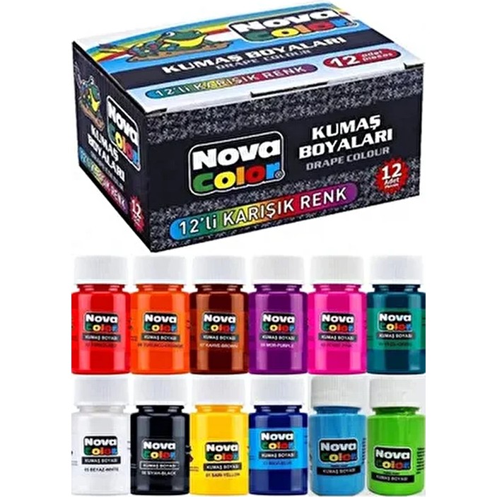 Modellino Nova Color 12 Renk Kumaş Boyası 30 Ml Hızlı Kuruma Özelliği İle Sanat Projeleri İçin - Çok Renkli Kumaş Boyası Fiyatı