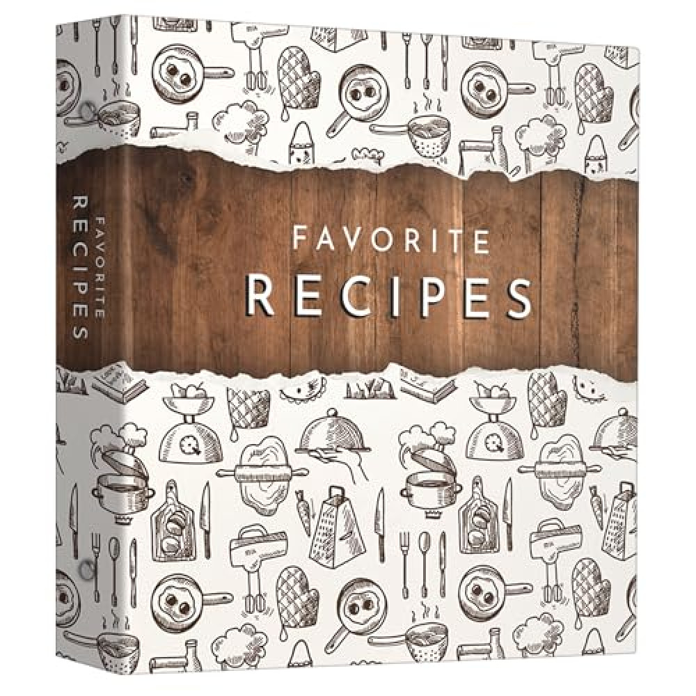 Modern 3-Ring Recipe Binder with 100 Full Recipe & Protective Pages – 12 Dividers, 11.5 x 12 Brown & White Design, Recipe Book for Own Recipes