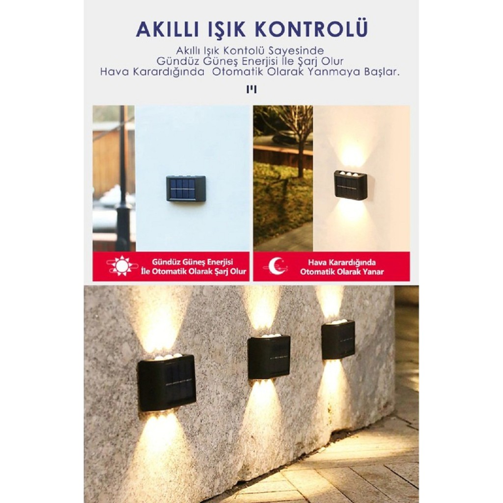 Modern 6ledli Solar Duvar Lamba Dekorasyon Aydınlatma Aplik Güneş Enerji Gün Işığı 2 Li Set Aplikler Fiyatı