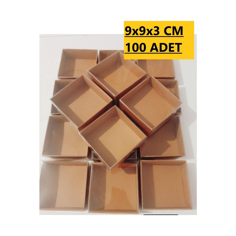 Modern Box 100 Adet 9x9x3 Cm Asetat Kapaklı Kraft Kutu Düğün Nişan Kına Hediyelik Kutu Nalburiye & Hırdavat Fiyatı