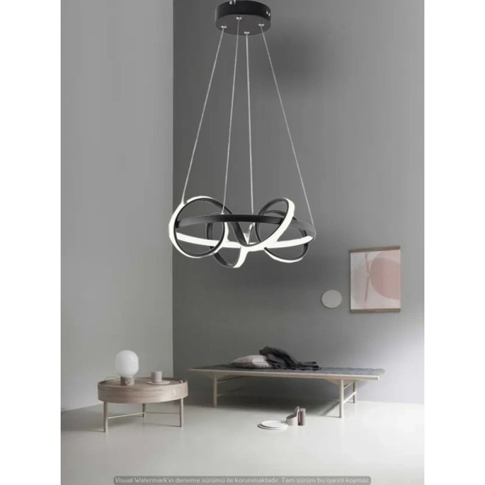 Modern Çember Model Lüks LED Avize - Siyah - Beyaz Led Işık Avize Fiyatı