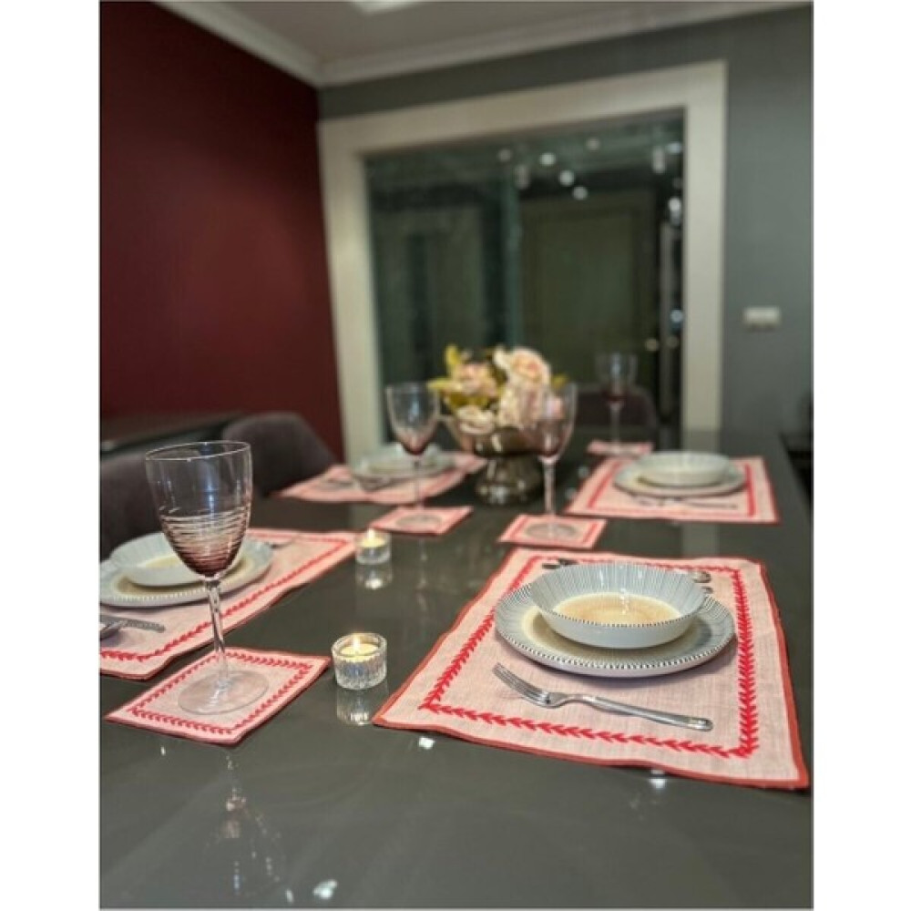 Modern Charm Maison Pinky Amerikan Servis ve Sunum Takımı - 6 Kişilik 12 Parça - Pembe - Kırmızı - 35 x 50 cm Amerikan Servis Fiyatı