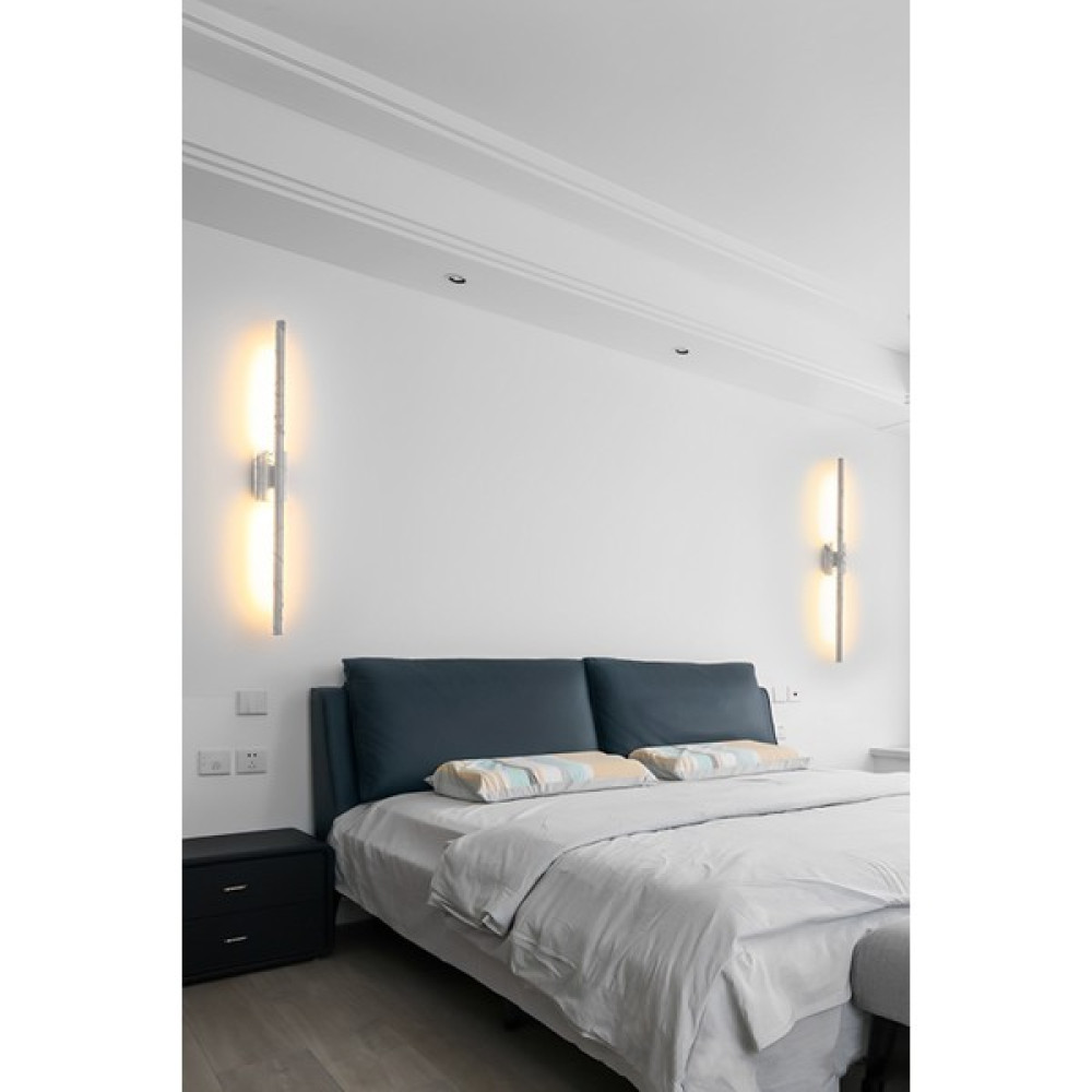 Modern Dekoratif Çubuk Led Duvar Aplik 70 Cm Beyaz Mermer Desen Profil (Dikdörtgen Rozanslı) 3000K Aplikler Fiyatı