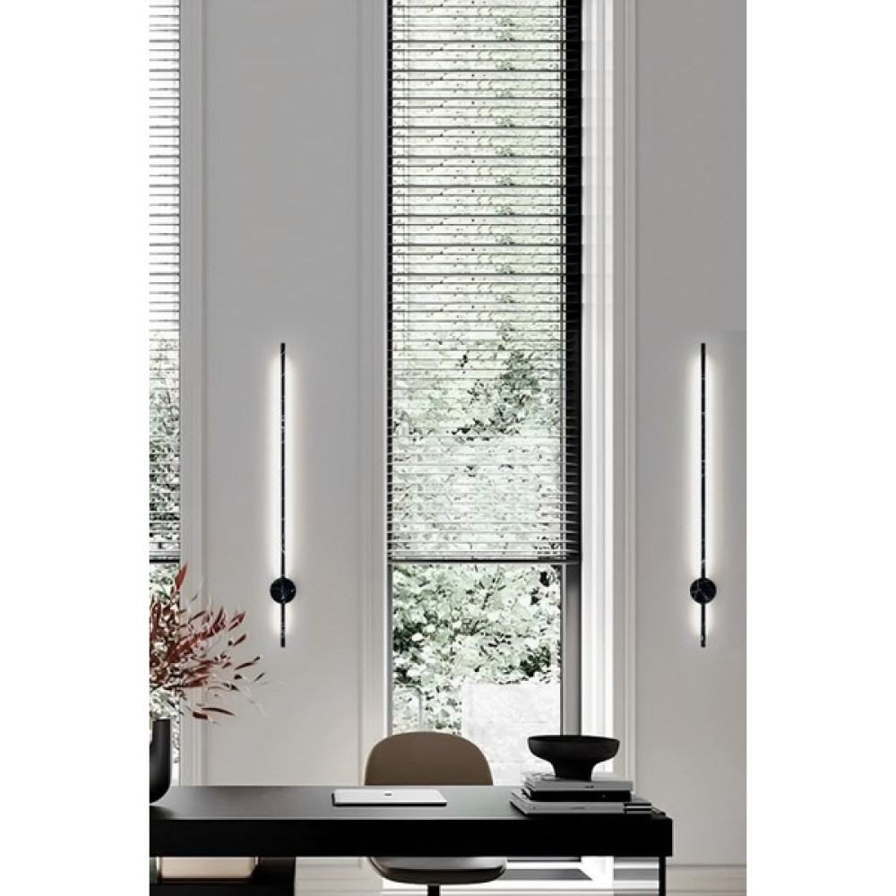 Modern Dekoratif Çubuk Led Duvar Aplik 70 Cm Siyah Mermer Desenli Profil (Yuvarlak Rozanslı) 6500K Aplikler Fiyatı