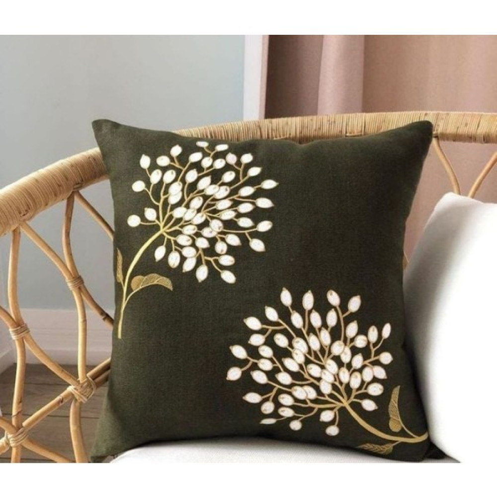 Modern Designer Çift Baskılı Kırlent Kılıfı - 45 x 45 cm - Haki Kırlent / Mobilya Yastığı Fiyatı