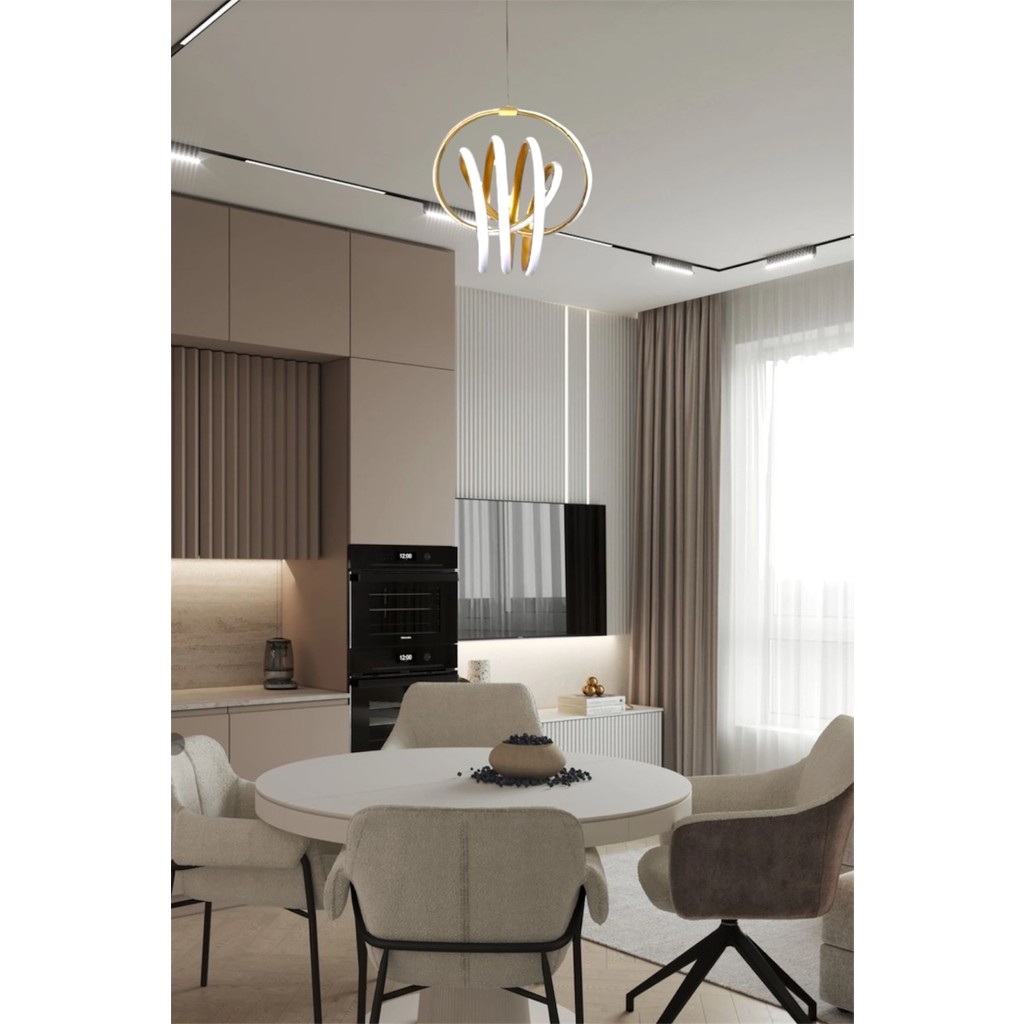 Modern Eskitme Imza Model 3 Renk Kumandalı-Dimmerlı (Beyaz&Sarı&Günışığı) LED Avize - Siyah - Beyaz Led Işık Avize Fiyatı