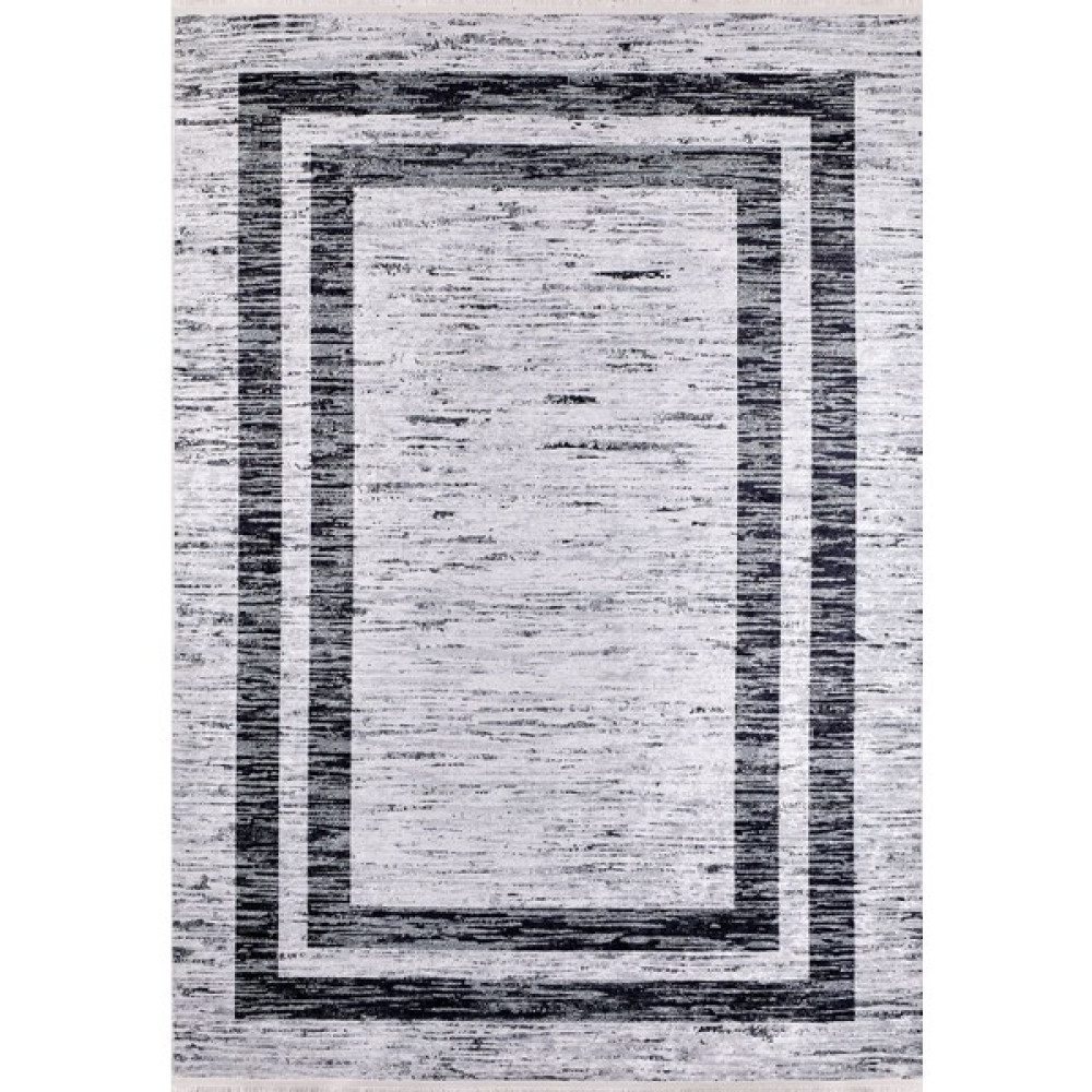 Modern Gri Çerçeveli Dijital Baskı Yıkanabilir Hipoalerjenik Kaymaz Taban Halı Yolluk - 100 x 500 cm Salon Halısı Fiyatı