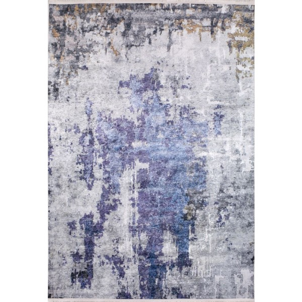 Modern Gri Mavi Desen Dijital Baskı Yıkanabilir Hipoalerjenik Kaymaz Taban Halı Yolluk - ​80 x 300 cm - Gri - Mavi Salon Halısı Fiyatı
