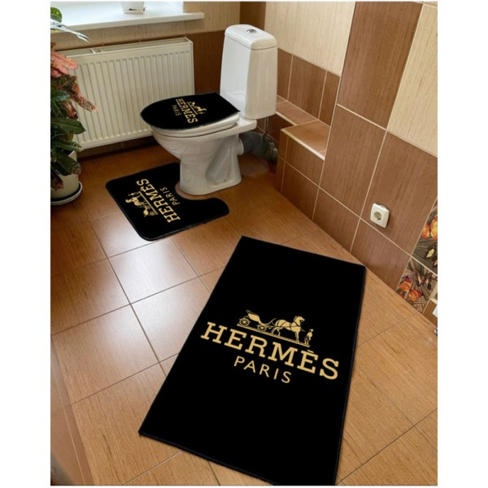 Modern Home Banyo Paspası 3'lü Set, Hermes Dijital Baskılı Klozet Takımı Kaymaz Taban 60X100 - 50X71 - Gold - 60 x 100 cm Klozet Takımı Fiyatı