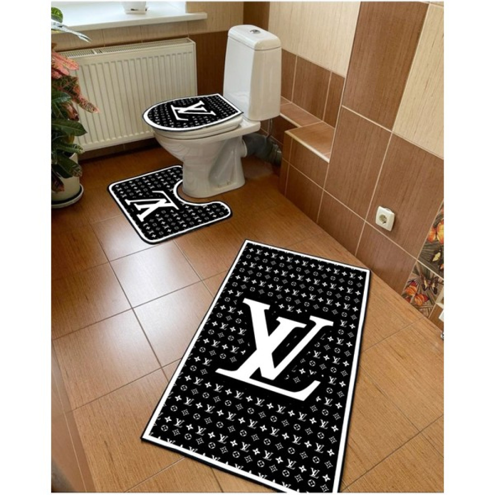 Modern Home Banyo Paspası 3'lü Set, Louis Vuitton Dijital Baskılı Klozet Takımı Kaymaz Taban 60X100 - 50X60 - Siyah - 60 x 100 cm Klozet Takımı Fiyatı