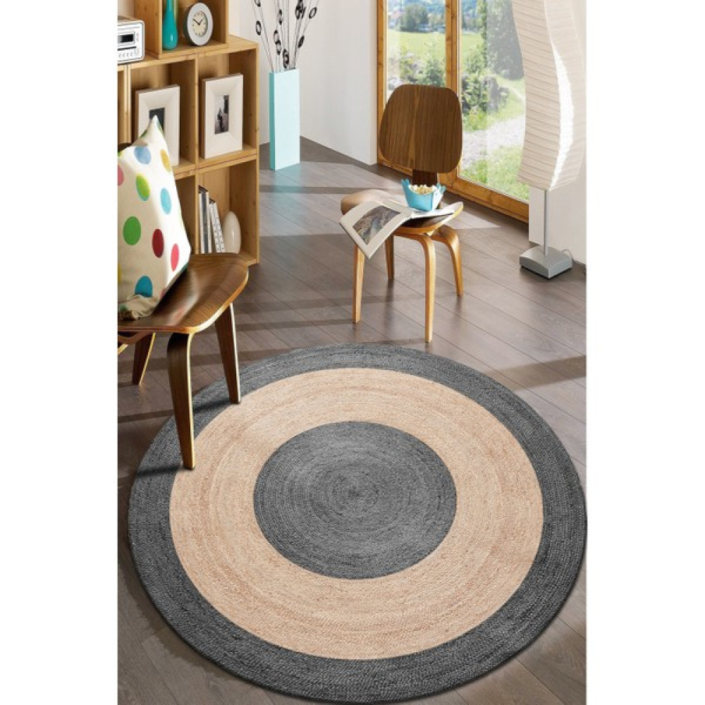 Modern Home Gri Desenli Yuvarlak Halı Kolay Temizlenebilen Dijital Baskı Deri Kaymaz Tabanlı Halı - 80 x 80 cm Yolluk Fiyatı