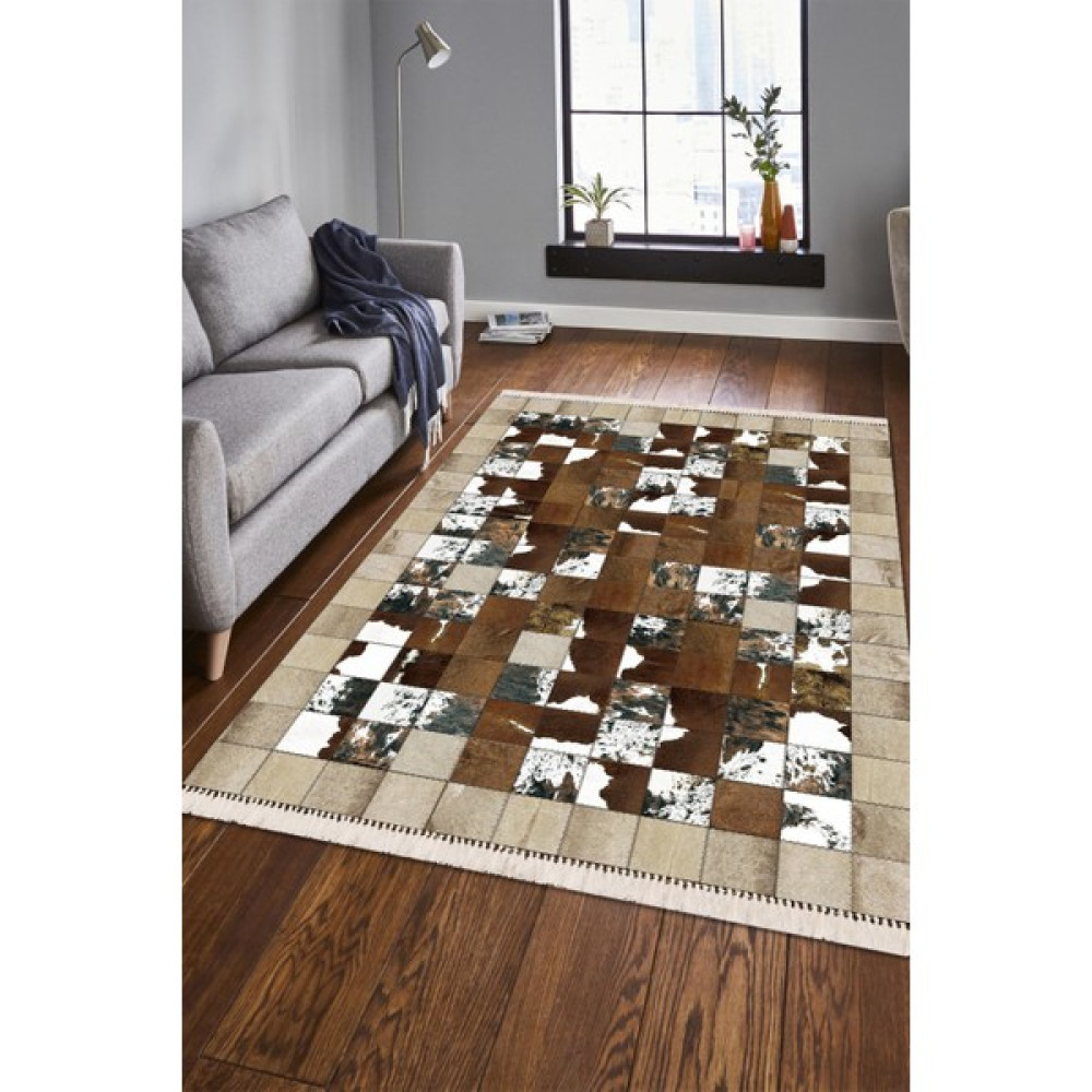 Modern Home Hayvan Postu Detaylı Püsküllü Dijital Baskı Makinada Yıkanabilir Halı Yolluk - 100 x 200 cm - Lila Yolluk Fiyatı