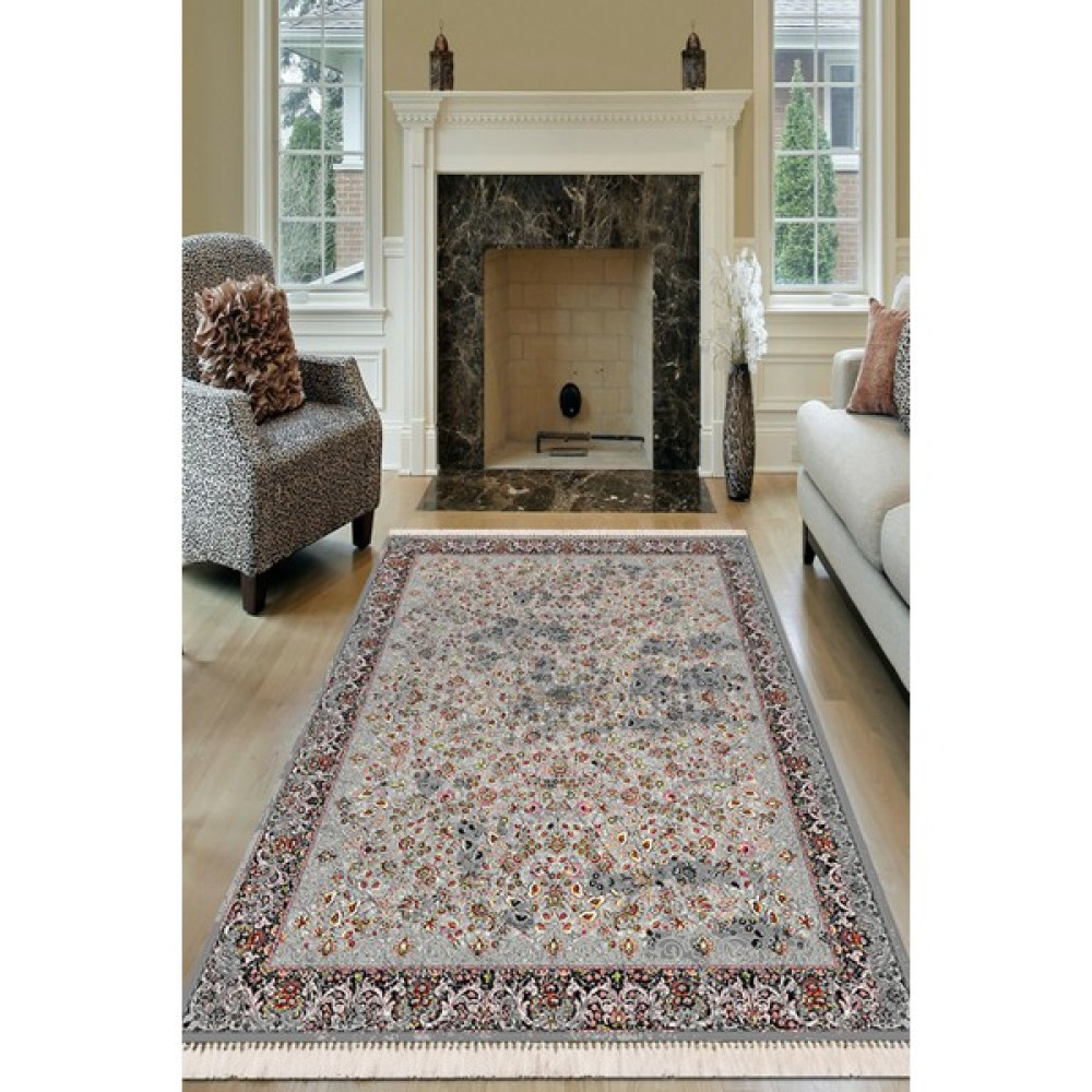 Modern Home Klasik Vintage Püskül Detaylı Dijital Baskı Antibakteriyel Halı - 200 x 300 cm - Gri Yolluk Fiyatı