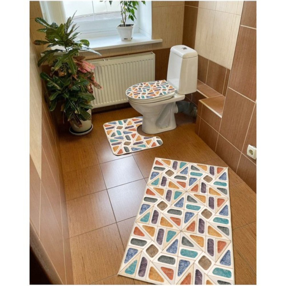 Modern Home Pastel Renkler 3'lü Banyo Paspası, Klozet Takımı Kaymaz Taban Dijital 60X100-50X60 - Renkli - 60 x 100 cm Klozet Takımı Fiyatı