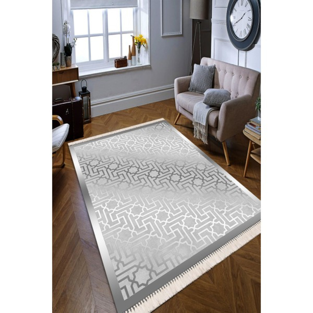 Modern Home Tasarım Desenli Dijital Baskı Salon Halısı Yıkanabilir Kaymaz Taban Halı Yolluk - 80 x 150 cm - Gri Yolluk Fiyatı
