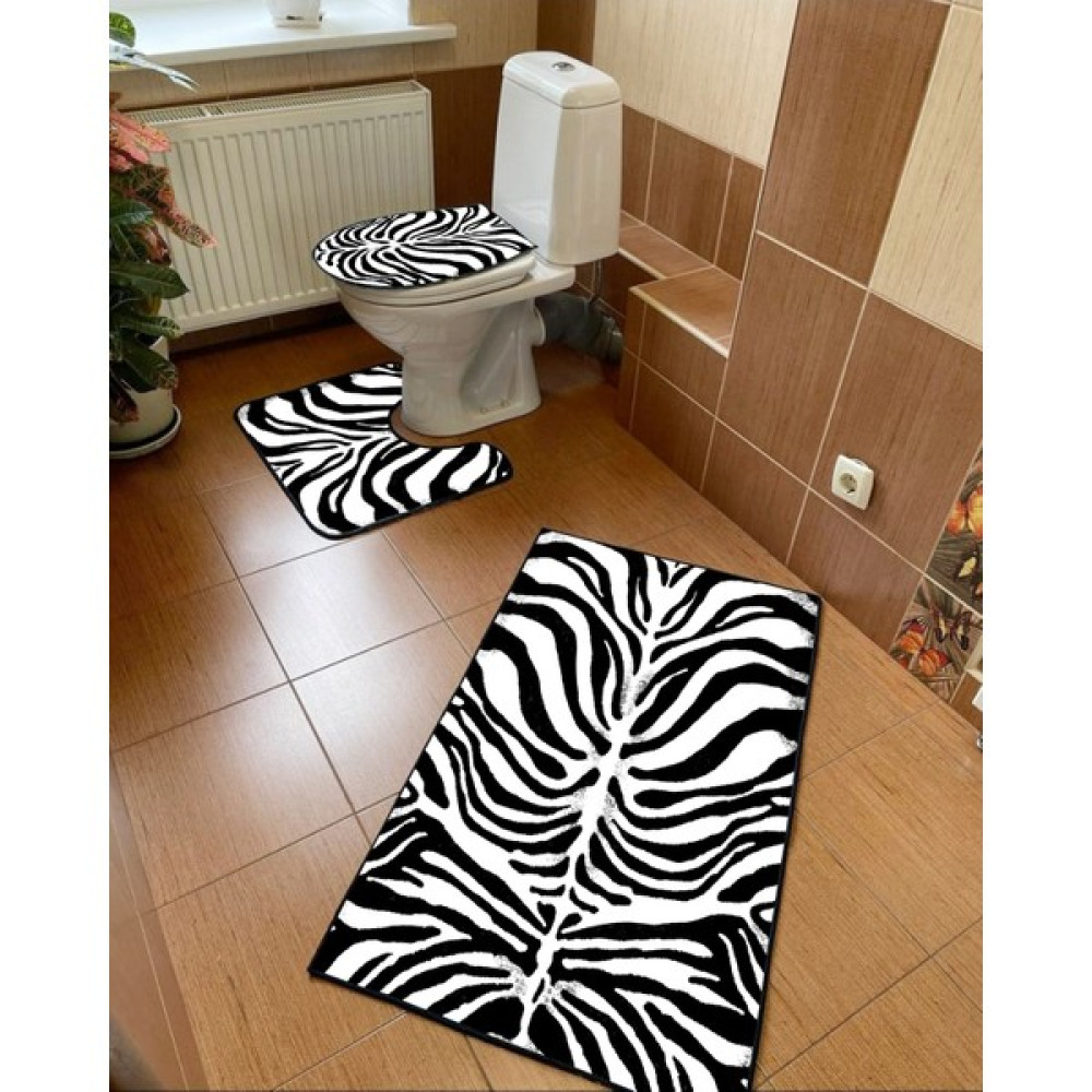 Modern Home Zebra 3'lü Set Banyo Paspası, Klozet Takımı Kaymaz Taban Dijital Baskı 60X100 - 50X60 - Siyah - 60 x 100 cm Klozet Takımı Fiyatı