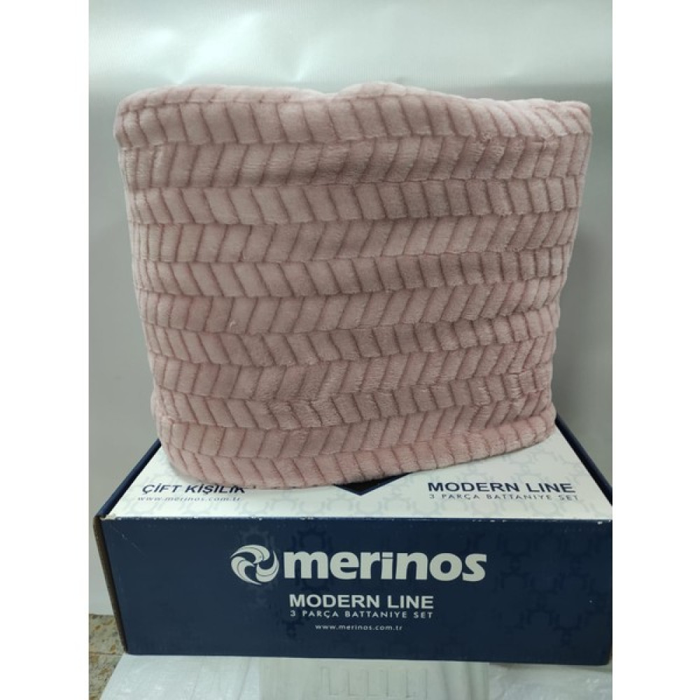 Modern Line 3 Parça Çift Kişilik Zigzag Desenli Battaniye Seti - Pudra - 200 x 240 cm Battaniye Fiyatı