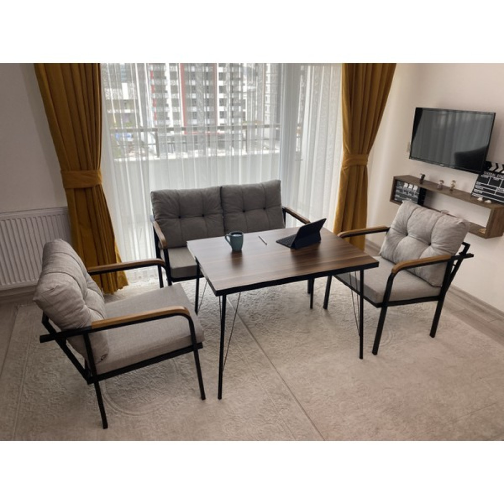 Modern Style Home Balkon, Bahçe, Cafe - Mobilya, Metal Koltuk Takımı - 2+1+1+ Masa - Açık Gri Bahçe Mobilyası Takımı Fiyatı