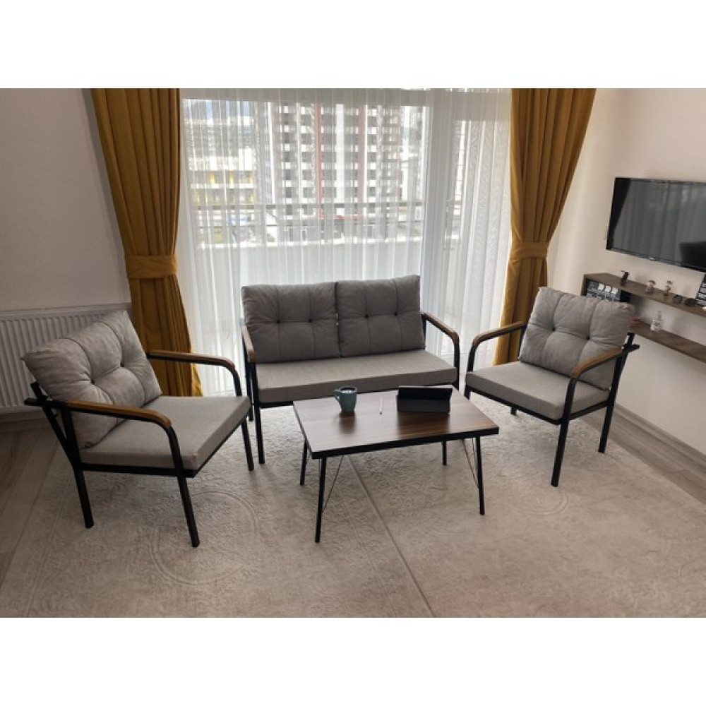 Modern Style Home Balkon, Bahçe, Cafe - Mobilya, Metal Koltuk Takımı - 2+1+1 + Sehpa - Açık Gri Bahçe Mobilyası Takımı Fiyatı