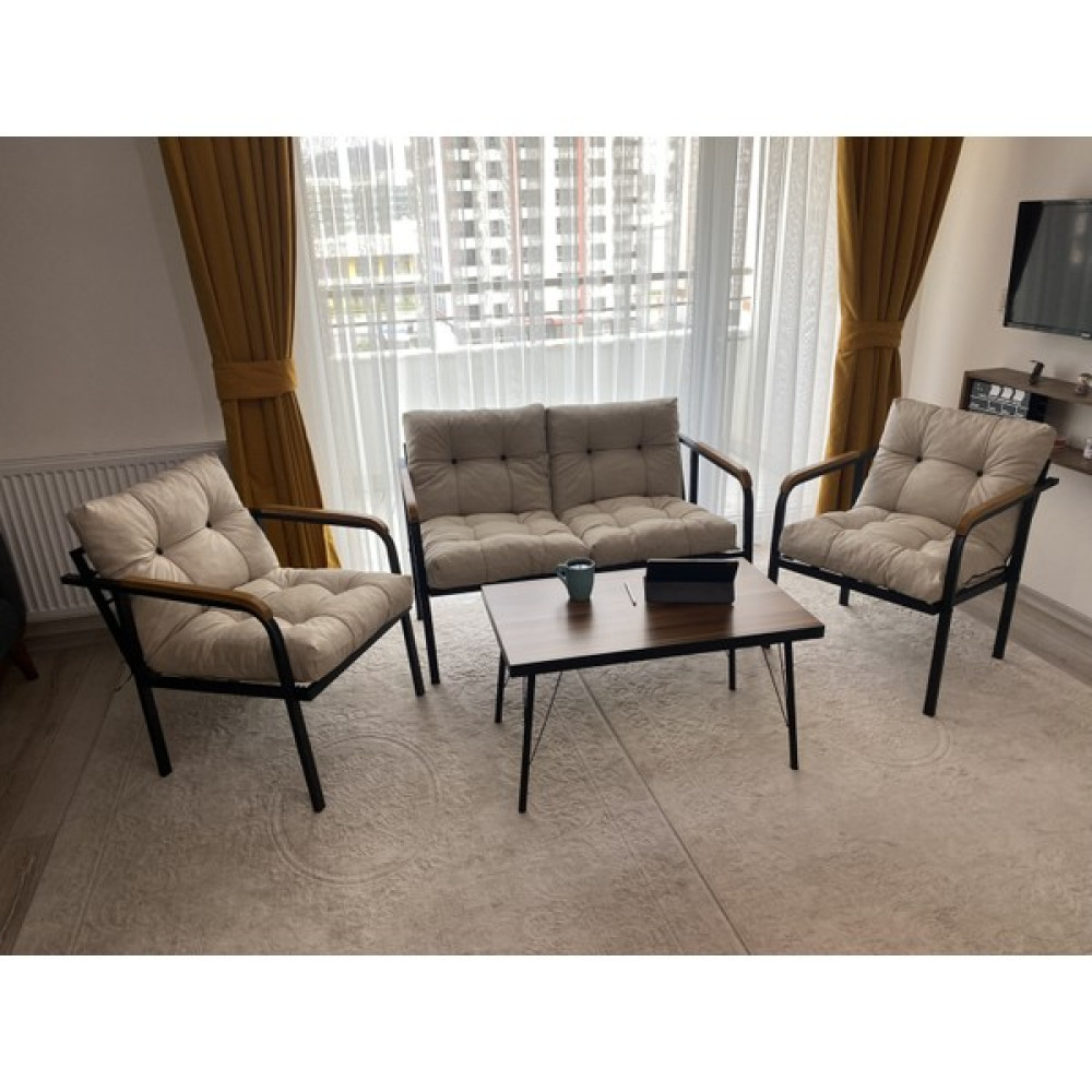 Modern Style Home Balkon, Bahçe, Cafe - Mobilya, Metal Koltuk Takımı - 2+1+1 + Sehpa - Krem Bahçe Mobilyası Takımı Fiyatı
