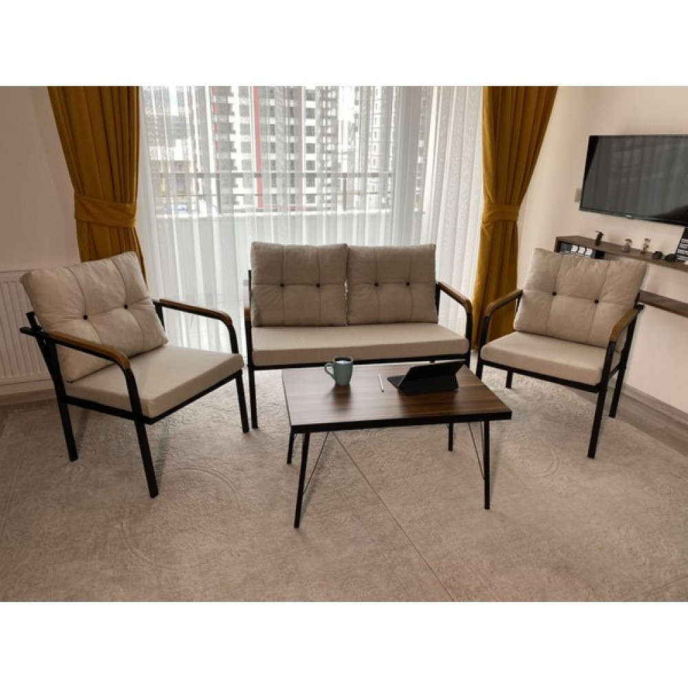 Modern Style Home Balkon, Bahçe, Cafe - Mobilya, Metal Koltuk Takımı - 2+1+1+ Sehpa - Krem Bahçe Mobilyası Takımı Fiyatı