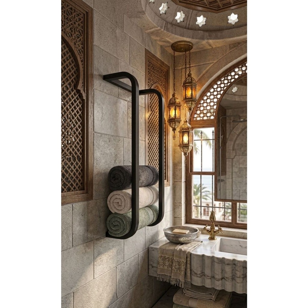 Modern Style Home Banyo Havlu Rafı, Metal Büyük Havluluk, Vidalı Duvar Tipi Banyo Düzenleyici - Siyah El / Yüz Havlusu Fiyatı