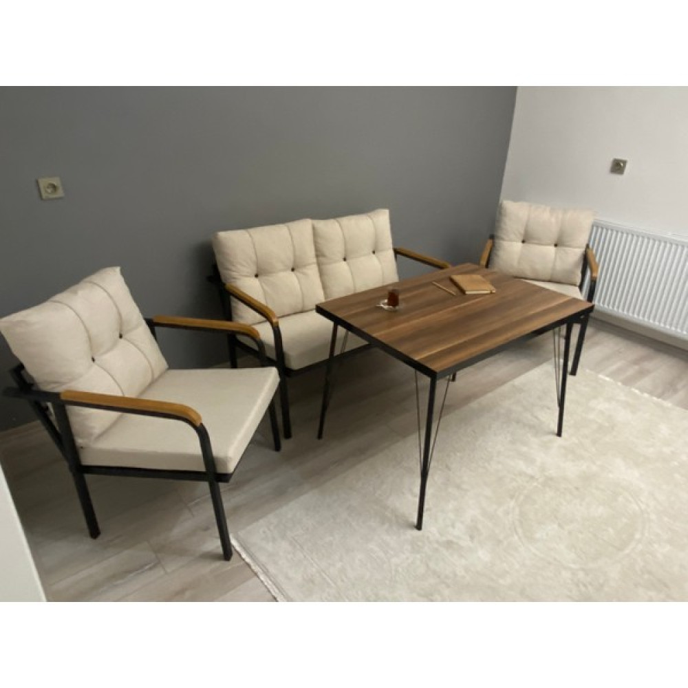 Modern Style Home Dünya Balkon, Bahçe, Cafe - Metal Kanepe Koltuk Takımı - 2+1+1 + Masa - Kare - 3 Bahçe Mobilyası Takımı Fiyatı