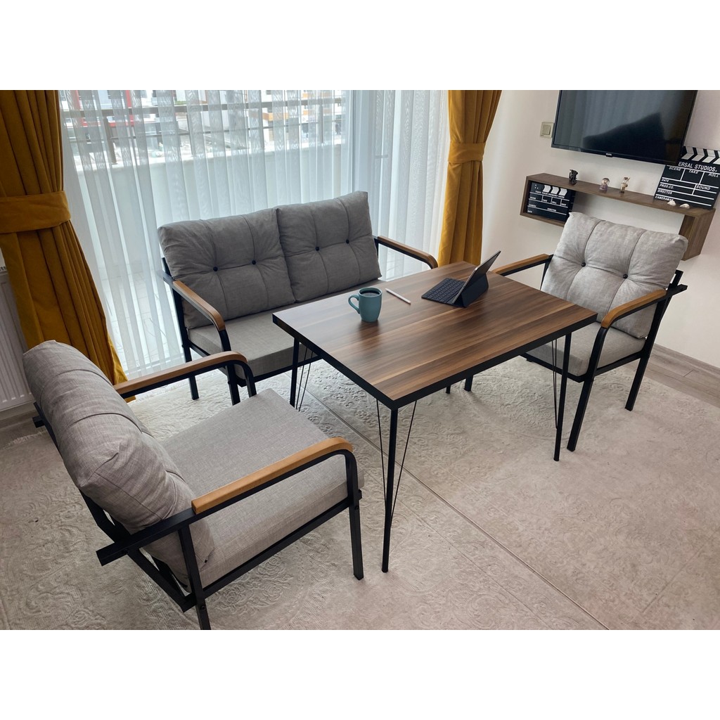 Modern Style Home Güneş Balkon, Bahçe, Cafe - Metal Kanepe Koltuk Takımı - 2+1+1 + Masa - Kare - 3 Koltuk Takımı / Seti Fiyatı