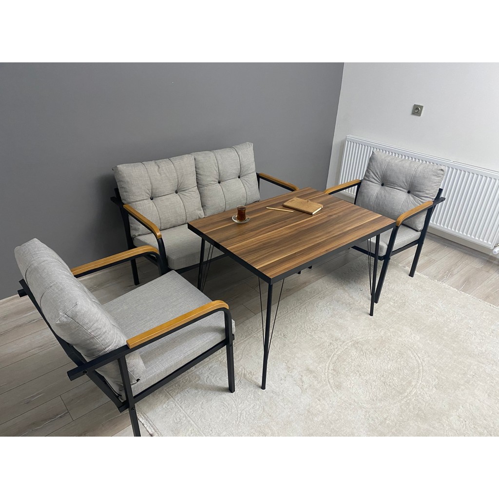Modern Style Home Güneş Balkon, Bahçe, Cafe - Metal Kanepe Koltuk Takımı - 2+1+1 + Masa - Kare - 3 Koltuk Takımı / Seti Fiyatı