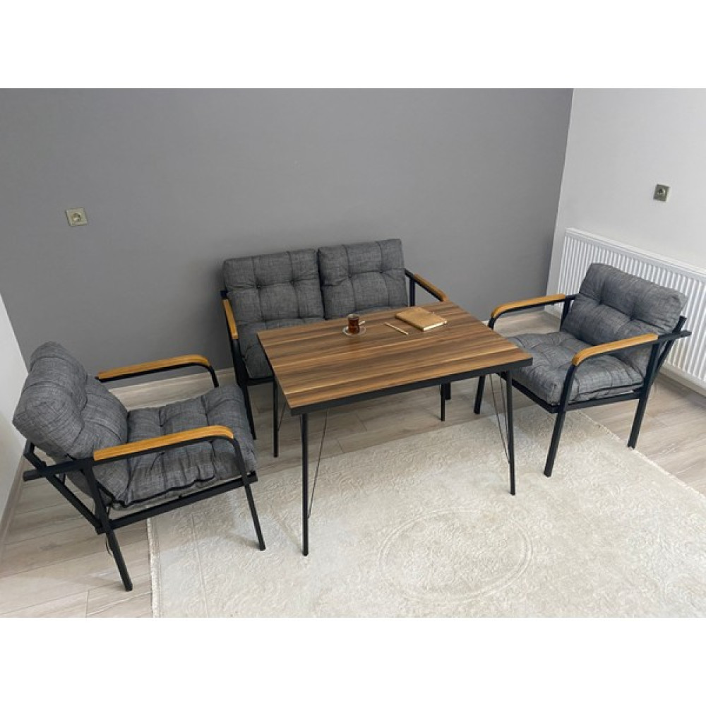 Modern Style Home Jüpiter Balkon, Bahçe, Cafe - Metal Kanepe Koltuk Takımı - 2+1+1 + Masa - Kare - 3 Bahçe Mobilyası Takımı Fiyatı