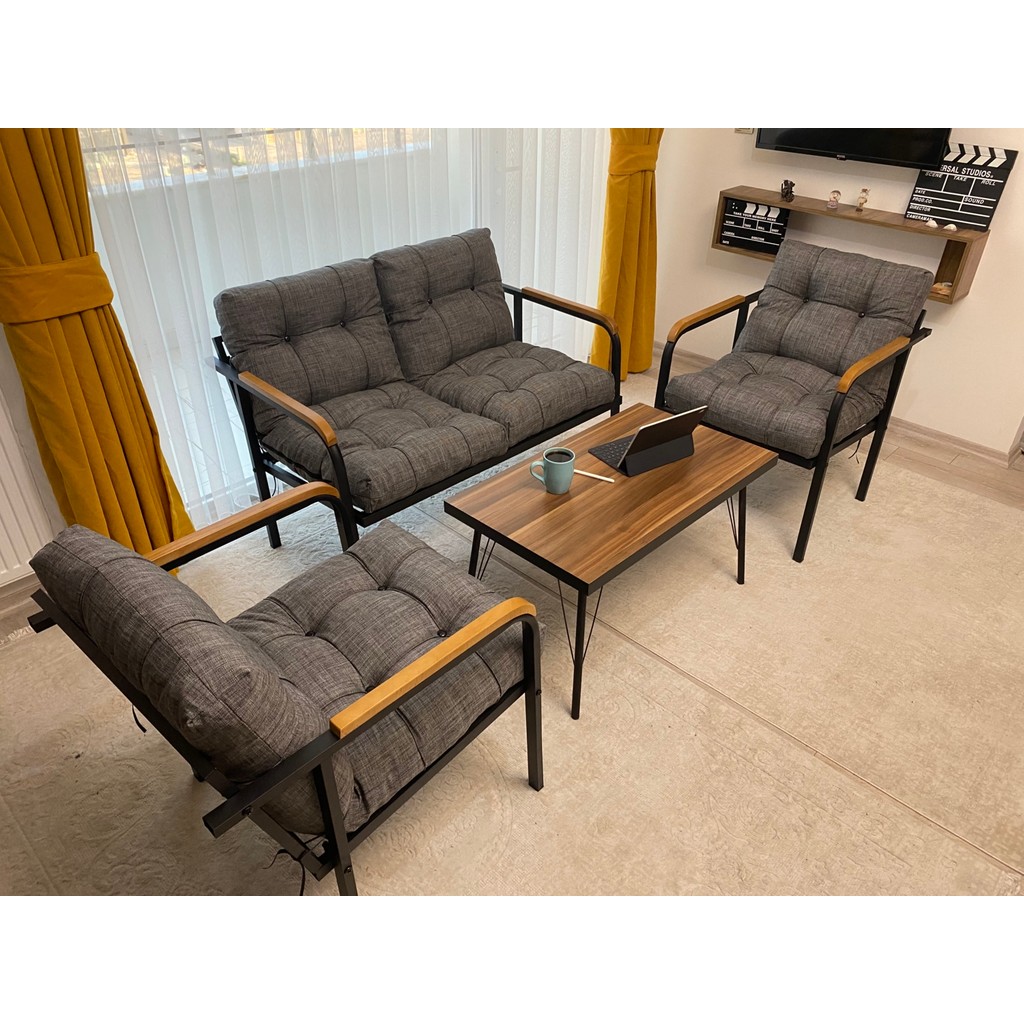Modern Style Home Jüpiter Balkon, Bahçe, Cafe - Metal Kanepe Koltuk Takımı - 2+1+1 + Sehpa - Kare - 3 Koltuk Takımı / Seti Fiyatı