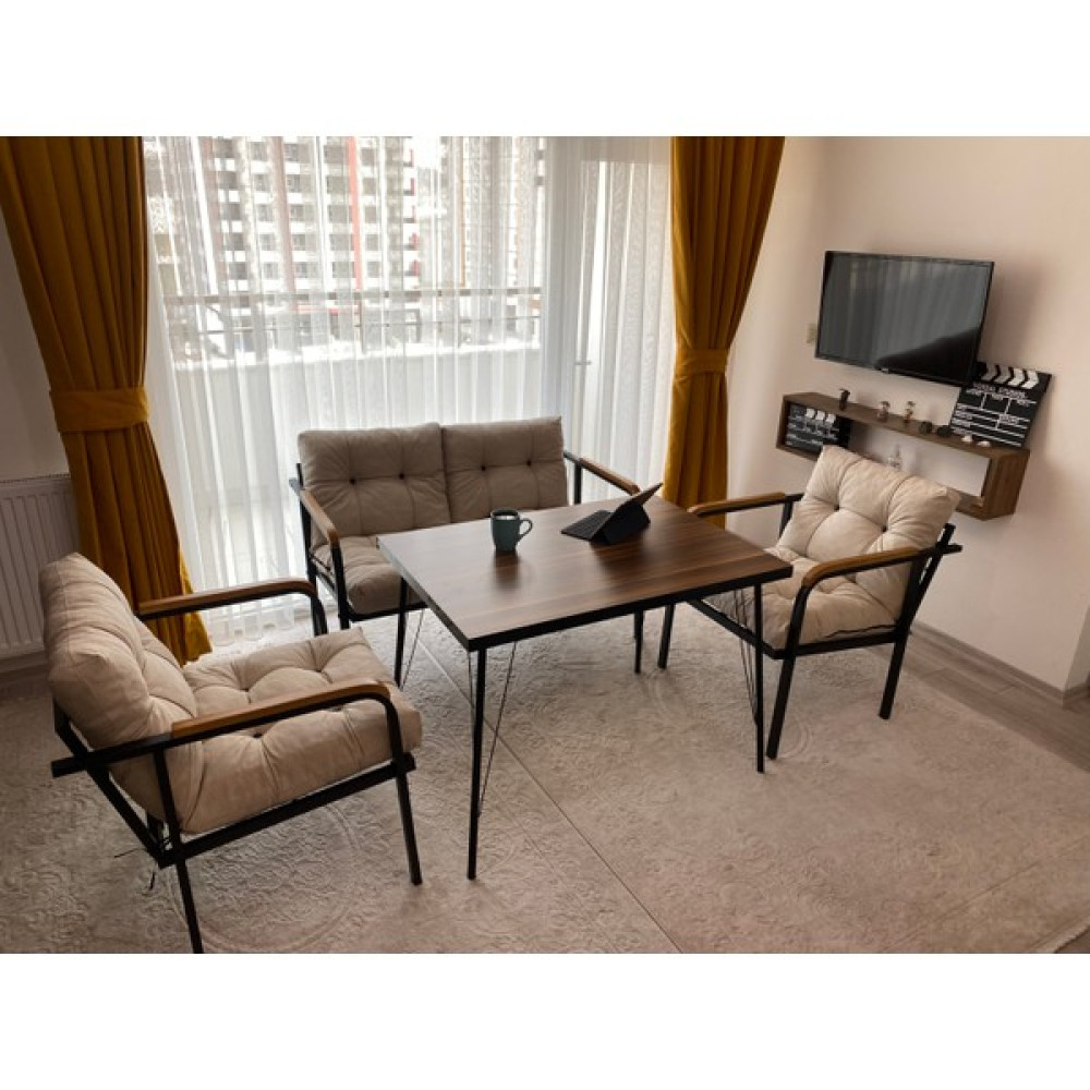 Modern Style Home Mars Balkon, Bahçe, Cafe - Metal Kanepe Koltuk Takımı - 2+1+1 + Masa - Kare - 3 Bahçe Mobilyası Takımı Fiyatı