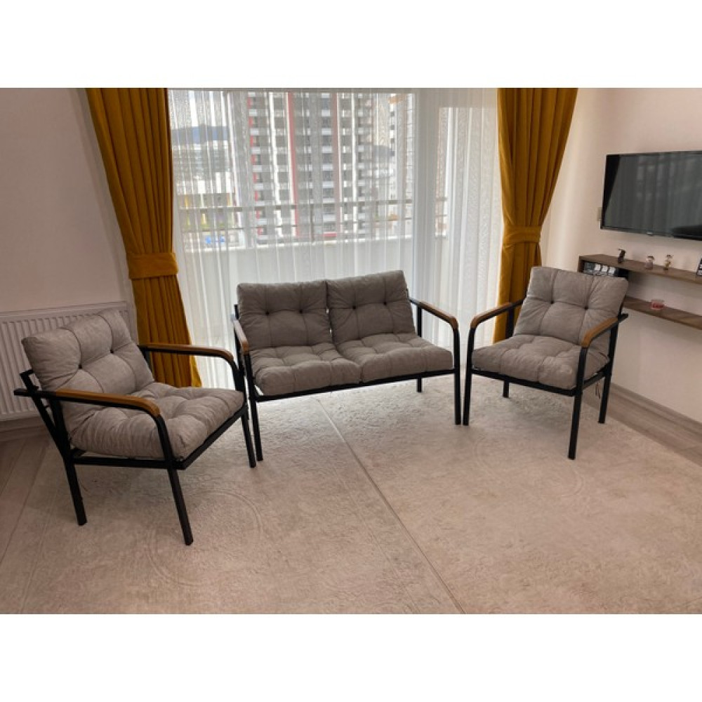 Modern Style Home Merkür Balkon, Bahçe, Cafe - Metal Kanepe Koltuk Takımı - 2+1+1 - Kare - 3 Bahçe Mobilyası Takımı Fiyatı