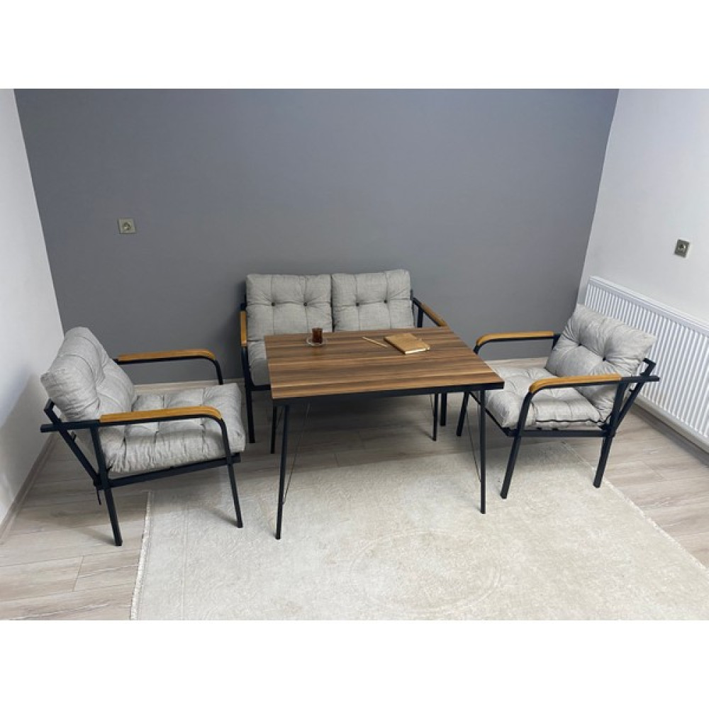 Modern Style Home Merkür Balkon, Bahçe, Cafe - Metal Kanepe Koltuk Takımı - 2+1+1 + Masa - Kare - 3 Bahçe Mobilyası Takımı Fiyatı