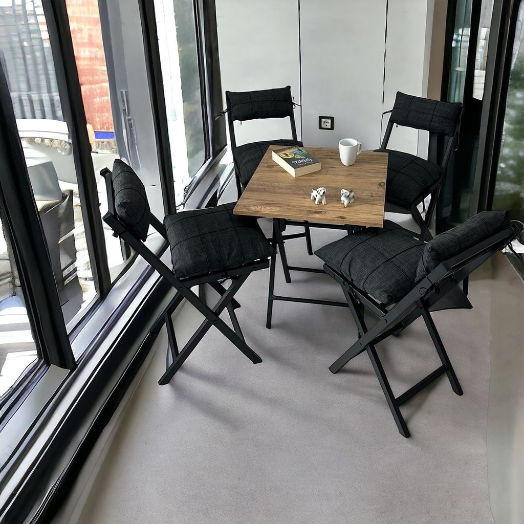 Modern Style Home Minderli Balkon Bahçe Mutfak Bistro Set Katlanır 4+1 Masa-Sandalye - Antrasit Diğer Fiyatı