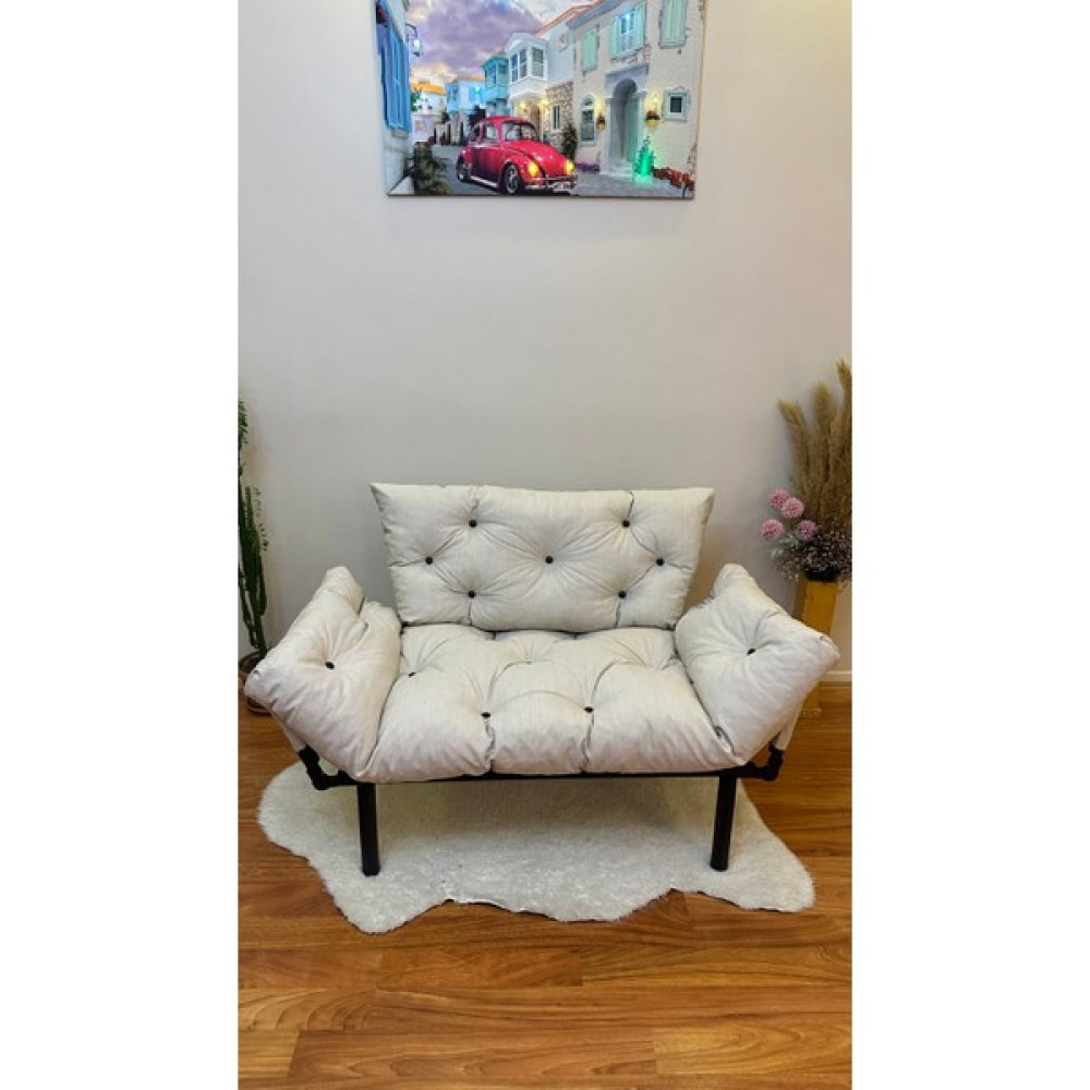 Modern Style Home Modern Ikili Yataklı Kanepe Tekli 2'li Çift Kişilik Koltuk Ev Ofis Balkon Teras Kanepesi - Krem Kanepe & Çekyat Fiyatı