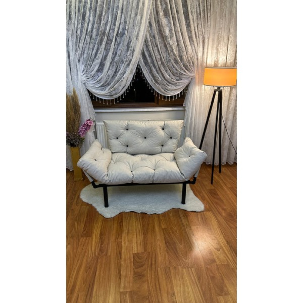 Modern Style Home Modern Ikili Yataklı Kanepe Tekli 2'li Çift Kişilik Koltuk Ev Ofis Balkon Teras Kanepesi - (Krem) - Krem Kanepe & Çekyat Fiyatı