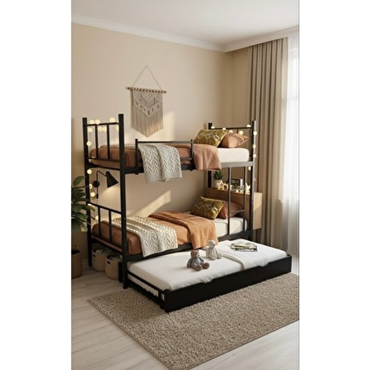 Modern Style Home Modern Yıldız Yavrulu Ranza 90X190 Yatak Uyumlu 3 Kişilik Siyah Metal Ranza Karyola - 90 x 190 cm SSD / Solid State Drive Fiyatı
