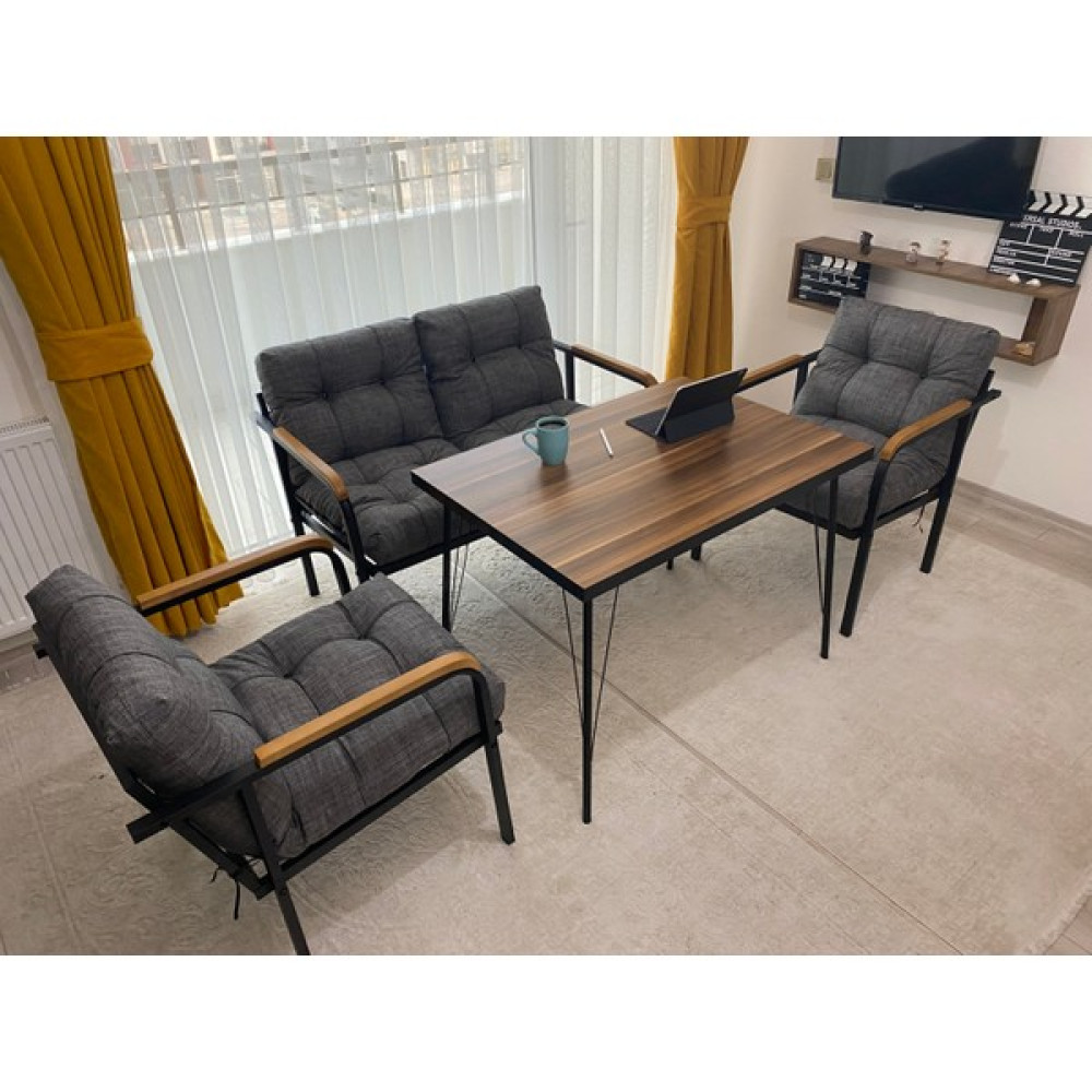 Modern Style Home Venüs Balkon, Bahçe, Cafe - Metal Kanepe Koltuk Takımı - 2+1+1 + Masa - Kare - 3 Bahçe Mobilyası Takımı Fiyatı