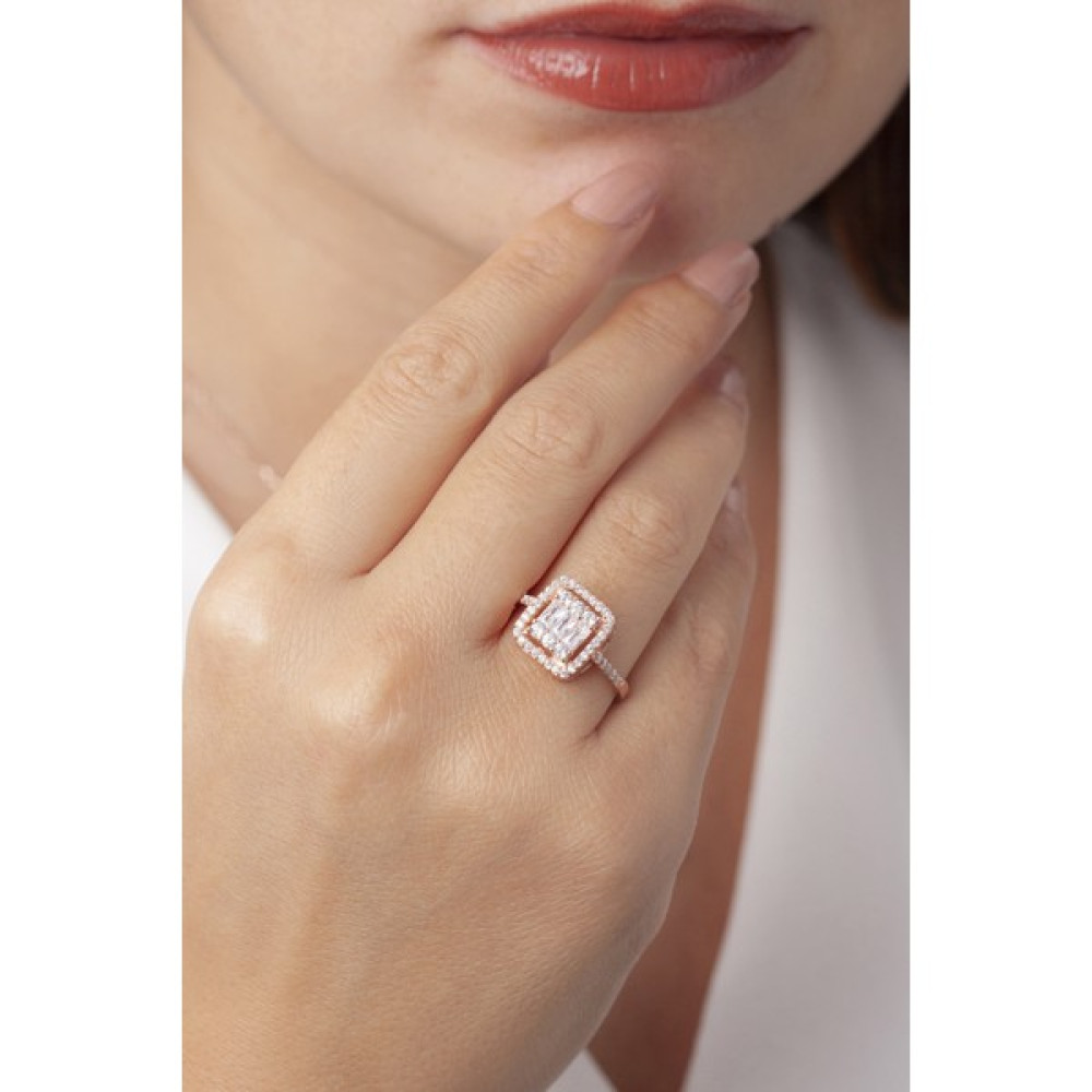 Modern Takı Baget Taşlı Modern Gümüş Yüzük - Rose - 19 Gümüş Yüzük Fiyatı