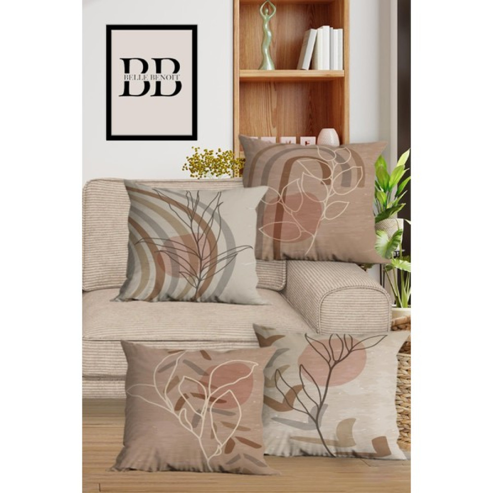 Modern Tasarım Dijital Baskılı Hediyelik Dekoratif 4'lü Koltuk Yastık Kılıfı Kırlent Kılıfı Seti - 43 x 43 cm - Ekru - Bej Kırlent / Mobilya Yastığı Fiyatı