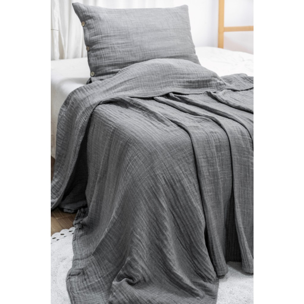 Modern Tek Kişilik %100 Pamuk 3 Katlı Müslin Yatak Örtüsü Yastıksızdır - Antrasit - 140 x 200 cm Yastık Kılıfı Fiyatı