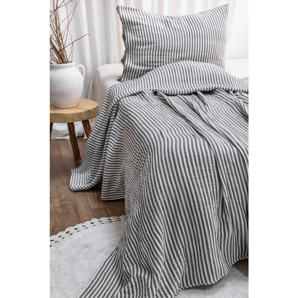 Modern Tek Kişilik %100 Pamuk 3 Katlı Müslin Yatak Örtüsü Yastıksızdır - Antrasit İnce Çizgili - 140 x 200 cm Yastık Kılıfı Fiyatı