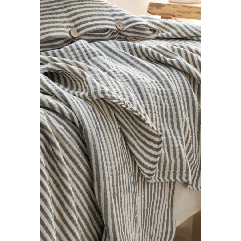 Modern Tek Kişilik %100 Pamuk 3 Katlı Müslin Yatak Örtüsü Yastıksızdır - Haki İnce Çizgili - 140 x 200 cm Yastık Kılıfı Fiyatı