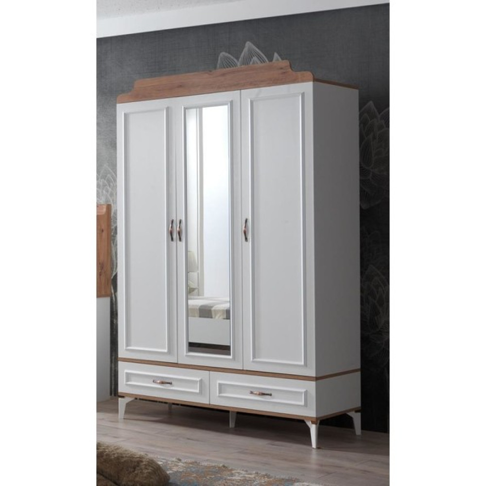 Modern Trend 3 Kapılı 2 Çekmeceli Gardrop Elbise Dolabı 130x55x212cm - Beyaz Gardrop & Dolap Fiyatı