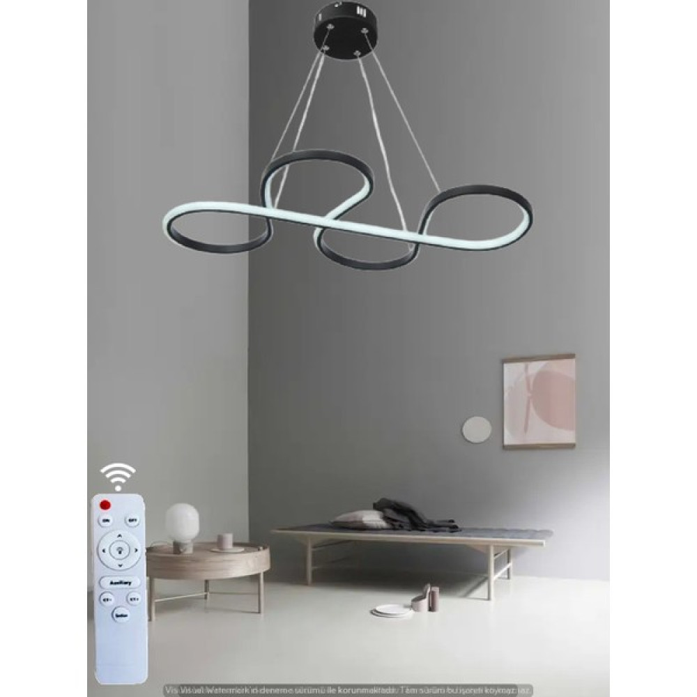 Modern Yılan Model Kumandalı 3 Renk (Beyaz / Sarı / Günışığı) Lüks LED Avize - Siyah Avize Fiyatı