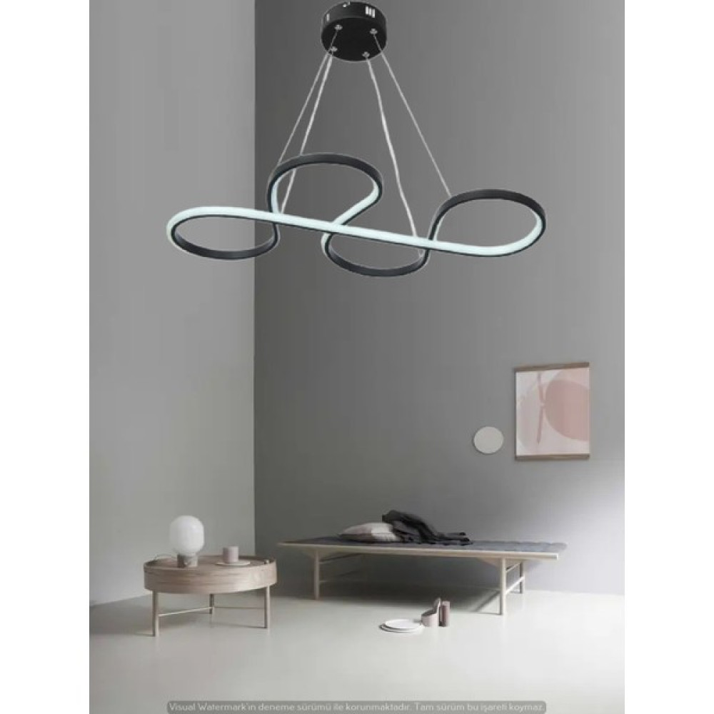 Modern Yılan Model Lüks LED Avize - Siyah - Beyaz Led Işık Avize Fiyatı